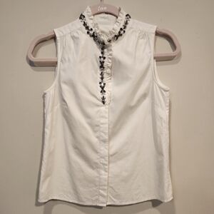 J.Crew White Sleeveless Ruffle Neck Blouse Size 00P